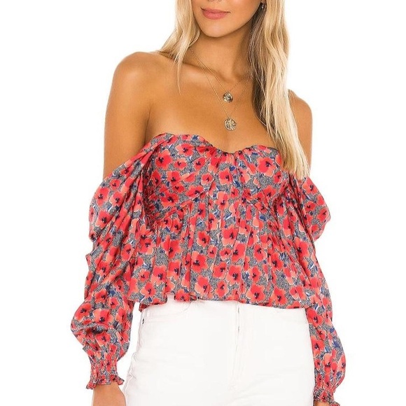 HOUSE OF HARLOW 1960 RED POPPY FLORAL BURNA BLOUSE - Picture 1 of 2